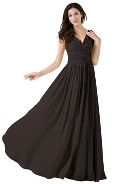 ColsBM Alana Java Elegant V-neck Sleeveless Zip up Floor Length Ruching Bridesmaid Dresses