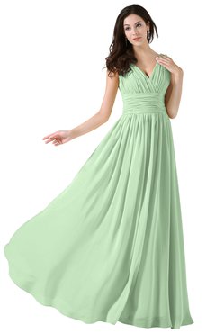 ColsBM Alana Light Green Elegant V-neck Sleeveless Zip up Floor Length Ruching Bridesmaid Dresses