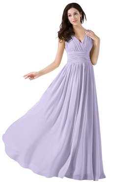 ColsBM Alana Light Purple Elegant V-neck Sleeveless Zip up Floor Length Ruching Bridesmaid Dresses