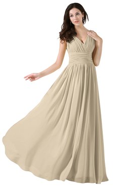 ColsBM Alana Novelle Peach Elegant V-neck Sleeveless Zip up Floor Length Ruching Bridesmaid Dresses