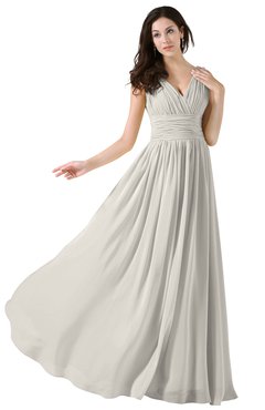 ColsBM Alana Off White Elegant V-neck Sleeveless Zip up Floor Length Ruching Bridesmaid Dresses