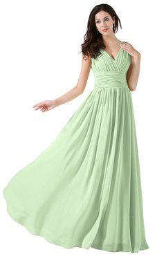 ColsBM Alana Pale Green Elegant V-neck Sleeveless Zip up Floor Length Ruching Bridesmaid Dresses