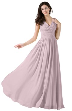 ColsBM Alana Pale Lilac Elegant V-neck Sleeveless Zip up Floor Length Ruching Bridesmaid Dresses