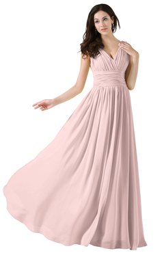 ColsBM Alana Pastel Pink Elegant V-neck Sleeveless Zip up Floor Length Ruching Bridesmaid Dresses