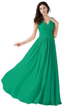 ColsBM Alana Pepper Green Elegant V-neck Sleeveless Zip up Floor Length Ruching Bridesmaid Dresses