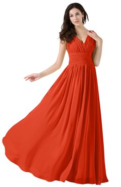 ColsBM Alana Persimmon Elegant V-neck Sleeveless Zip up Floor Length Ruching Bridesmaid Dresses