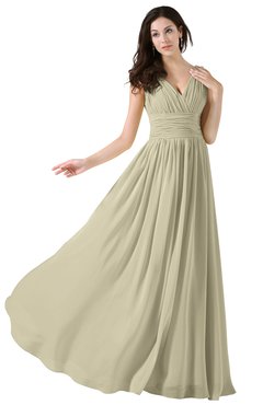 ColsBM Alana Putty Elegant V-neck Sleeveless Zip up Floor Length Ruching Bridesmaid Dresses