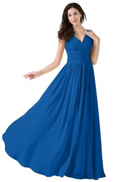ColsBM Alana Royal Blue Elegant V-neck Sleeveless Zip up Floor Length Ruching Bridesmaid Dresses