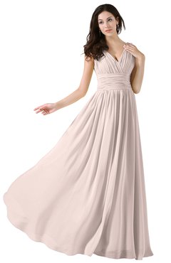 ColsBM Alana Silver Peony Elegant V-neck Sleeveless Zip up Floor Length Ruching Bridesmaid Dresses