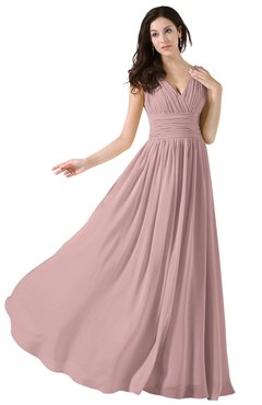 ColsBM Alana Silver Pink Elegant V-neck Sleeveless Zip up Floor Length Ruching Bridesmaid Dresses