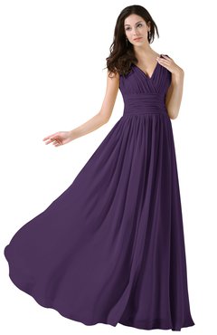 ColsBM Alana Violet Elegant V-neck Sleeveless Zip up Floor Length Ruching Bridesmaid Dresses