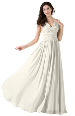 ColsBM Alana Whisper White Elegant V-neck Sleeveless Zip up Floor Length Ruching Bridesmaid Dresses