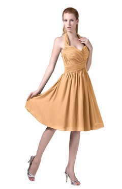 ColsBM Corinne Apricot Modest Sleeveless Zip up Chiffon Knee Length Ruching Party Dresses
