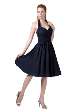 ColsBM Corinne Dark Sapphire Modest Sleeveless Zip up Chiffon Knee Length Ruching Party Dresses