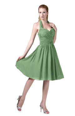 ColsBM Corinne Fair Green Modest Sleeveless Zip up Chiffon Knee Length Ruching Party Dresses