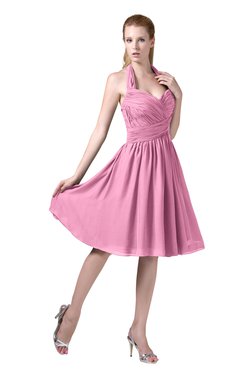 ColsBM Corinne Pink Modest Sleeveless Zip up Chiffon Knee Length Ruching Party Dresses