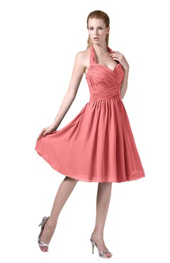 ColsBM Corinne Shell Pink Modest Sleeveless Zip up Chiffon Knee Length Ruching Party Dresses