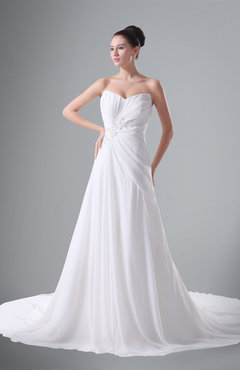 ColsBM Alina White Classic Hall Sweetheart Sleeveless Backless Chapel Train Ruching Bridal Gowns