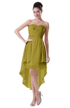 ColsBM Victoria Golden Olive Hawaiian A-line Sleeveless Chiffon Tea Length Ruching Evening Dresses