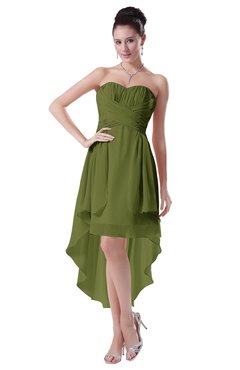 ColsBM Victoria Olive Green Hawaiian A-line Sleeveless Chiffon Tea Length Ruching Evening Dresses