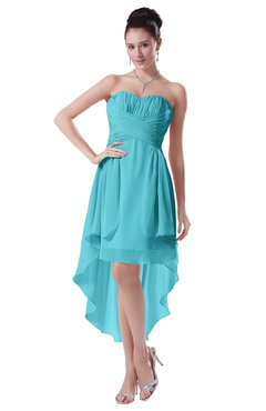 ColsBM Victoria Turquoise Hawaiian A-line Sleeveless Chiffon Tea Length Ruching Evening Dresses