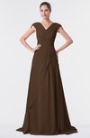 ColsBM Valerie Chocolate Brown Antique A-line V-neck Lace up Chiffon Floor Length Evening Dresses