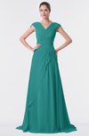 ColsBM Valerie Emerald Green Antique A-line V-neck Lace up Chiffon Floor Length Evening Dresses
