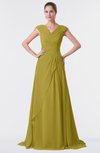ColsBM Valerie Golden Olive Antique A-line V-neck Lace up Chiffon Floor Length Evening Dresses