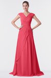 ColsBM Valerie Guava Antique A-line V-neck Lace up Chiffon Floor Length Evening Dresses