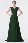 ColsBM Valerie Hunter Green Antique A-line V-neck Lace up Chiffon Floor Length Evening Dresses