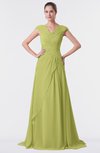 ColsBM Valerie Linden Green Antique A-line V-neck Lace up Chiffon Floor Length Evening Dresses