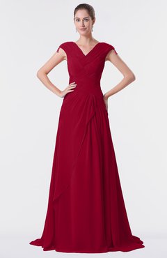 ColsBM Valerie Maroon Antique A-line V-neck Lace up Chiffon Floor Length Evening Dresses