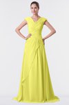 ColsBM Valerie Pale Yellow Antique A-line V-neck Lace up Chiffon Floor Length Evening Dresses