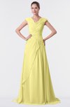 ColsBM Valerie Pastel Yellow Antique A-line V-neck Lace up Chiffon Floor Length Evening Dresses