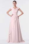ColsBM Valerie Petal Pink Antique A-line V-neck Lace up Chiffon Floor Length Evening Dresses