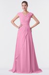 ColsBM Valerie Pink Antique A-line V-neck Lace up Chiffon Floor Length Evening Dresses