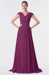 ColsBM Valerie Raspberry Antique A-line V-neck Lace up Chiffon Floor Length Evening Dresses
