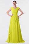 ColsBM Valerie Sulphur Spring Antique A-line V-neck Lace up Chiffon Floor Length Evening Dresses