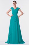 ColsBM Valerie Teal Antique A-line V-neck Lace up Chiffon Floor Length Evening Dresses
