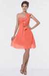ColsBM Emmy Fusion Coral Romantic One Shoulder Sleeveless Backless Ruching Bridesmaid Dresses