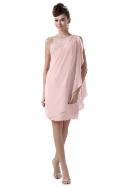 ColsBM Layla Pastel Pink Informal Sheath Backless Chiffon Knee Length Paillette Homecoming Dresses