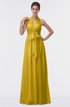 ColsBM Allie Lemon Curry Modest A-line Backless Floor Length Pleated Bridesmaid Dresses