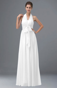 ColsBM Allie White Modest A-line Backless Floor Length Pleated Bridesmaid Dresses