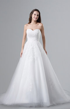 ColsBM Amelie Cloud White Gorgeous Church Sweetheart Sleeveless Net Court Train Appliques Bridal Gowns
