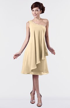 ColsBM Mallory Apricot Gelato Cute One Shoulder Zipper Knee Length Rhinestone Plus Size Bridesmaid Dresses