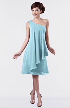 ColsBM Mallory Aqua Cute One Shoulder Zipper Knee Length Rhinestone Plus Size Bridesmaid Dresses