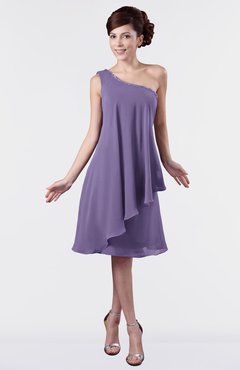 ColsBM Mallory Chalk Violet Cute One Shoulder Zipper Knee Length Rhinestone Plus Size Bridesmaid Dresses