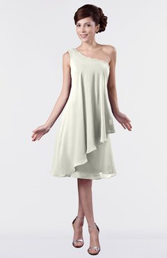 ColsBM Mallory Cream Cute One Shoulder Zipper Knee Length Rhinestone Plus Size Bridesmaid Dresses