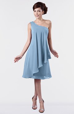 ColsBM Mallory Dusty Blue Cute One Shoulder Zipper Knee Length Rhinestone Plus Size Bridesmaid Dresses