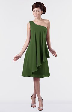 ColsBM Mallory Garden Green Cute One Shoulder Zipper Knee Length Rhinestone Plus Size Bridesmaid Dresses